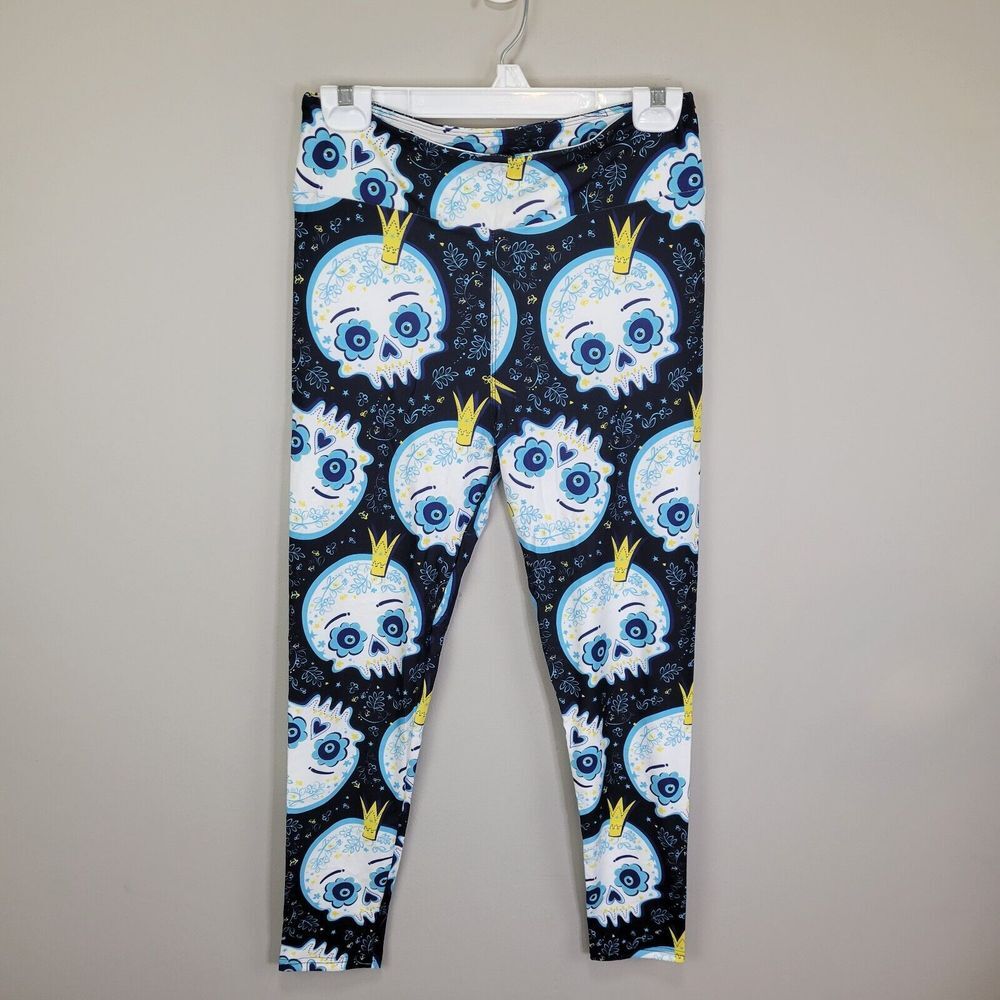 Dren Designs Royal Sugar Skull Polyester Spandex Ankle Leggings One Size Fits...
